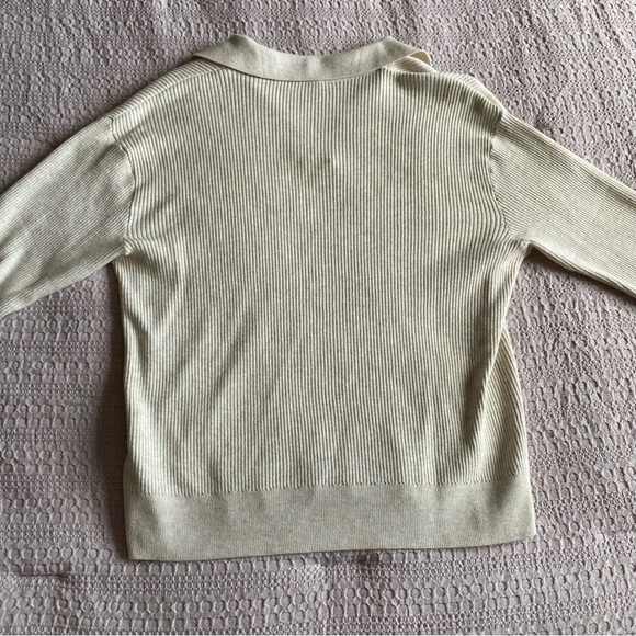Uniqlo Washable Knit Ribbed Polo V Neck Sweater Long Sleeve Top Small Collar - Picture 5 of 14